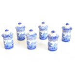 6 Spode spice jars decorated in Italian pattern