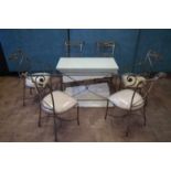 Late 20th century design dining table and six chairs constructed from stone, glass and gilt painted