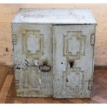 19th century steel safe, double doors with decorative fielded panels, two drawer interior, 60cm