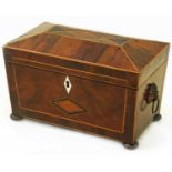 Yew wood sarcophagus shape tea caddy