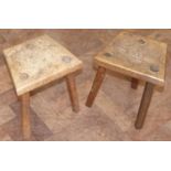 Two small oak three legged stools