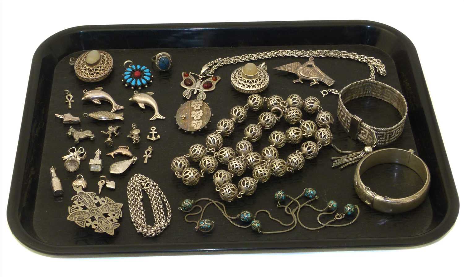 A large selection of silver and white metal jewellery.