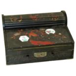 Oriental 20th century roll-top writing slope with detachable internal drawers decorated with birds a