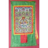 Tibetan painted silk Tankha wall or hanging depicting Lakshami, 80cm (32") x 50cm (20"), contained