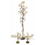 Six-light floor lamp gold and white Murano glass shades.