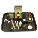 A large selection of wristwatches and PW to include Excalibur, Ingersall etc. (7) and Kaiser clock.