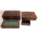 Victorian writing slope, shop counter display cabinet, a box and a letter rack