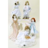 Five Royal Worcester figures of ladies and children