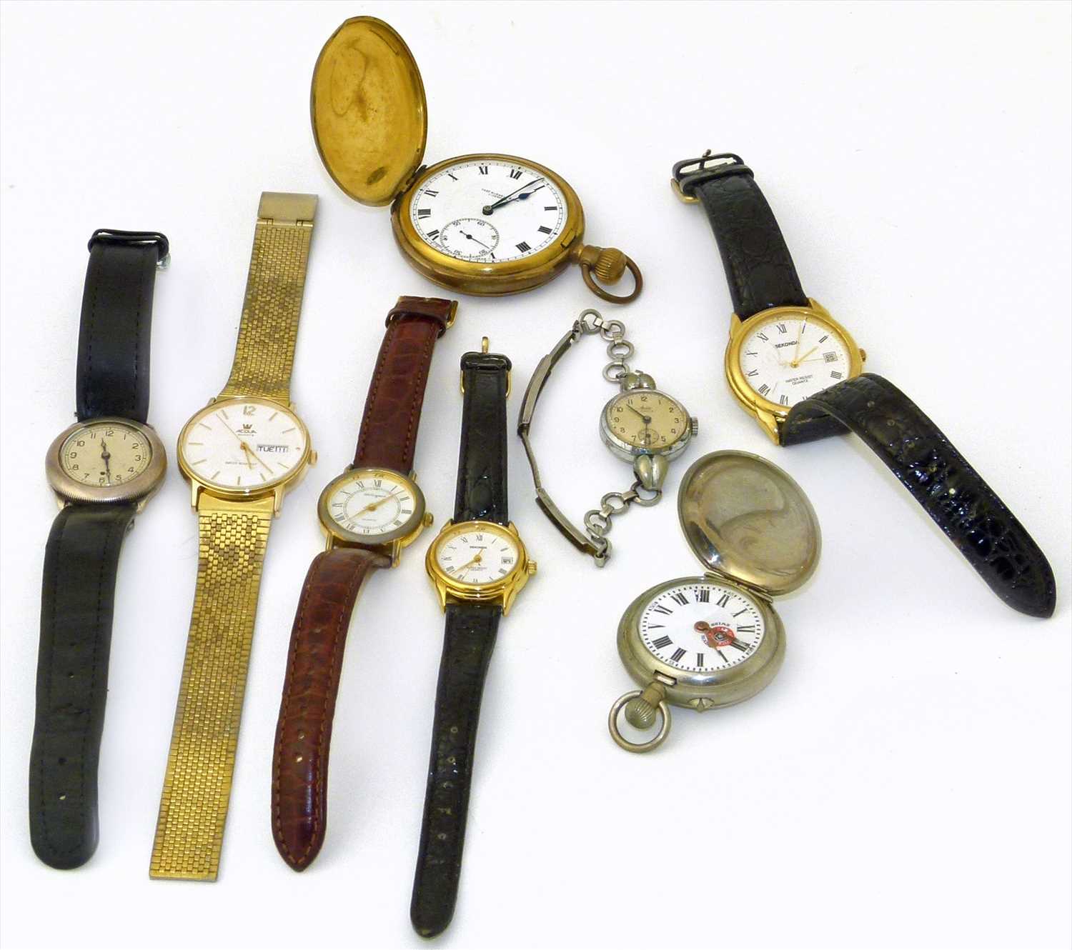 A selection of wristwatches and pocket watches to include Avia, Thos Russell.