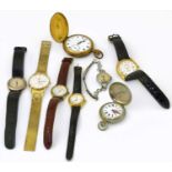 A selection of wristwatches and pocket watches to include Avia, Thos Russell.