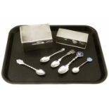 A selection of silver to include a silver box, silver trinket box and five silver spoons