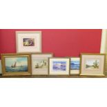 Two Stephen Robinson prints "Fort Grey" and "Castle Cornet" Guernsey, two Russell Flint prints and o