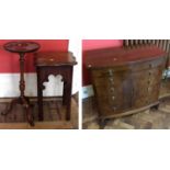 Mahogany chest of five, wine table and jardinier stand.