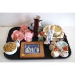 A collection of ceramics to include a Wedgwood plaque, Doulton Bunnykins, Wilton Ware vase etc