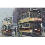 Anthony Butler, "Trams - Lime Street, Liverpool, 1934", oil.