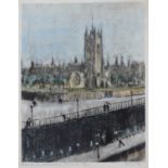Harold Riley, "Manchester Cathedral - Summer", signed print.