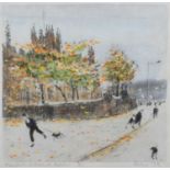 Harold Riley, "Manchester Cathedral - Autumn", signed print.