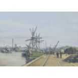 J.L. Chapman, "Unloading Timber, Trafford Wharf", gouache.