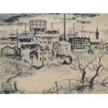 R. Weisbrod, Northern industrial scene, mixed media drawing.