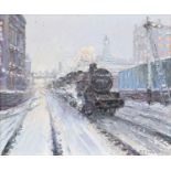 Reg Gardner (British 1948-), "Leaving Piccadilly Station", oil.