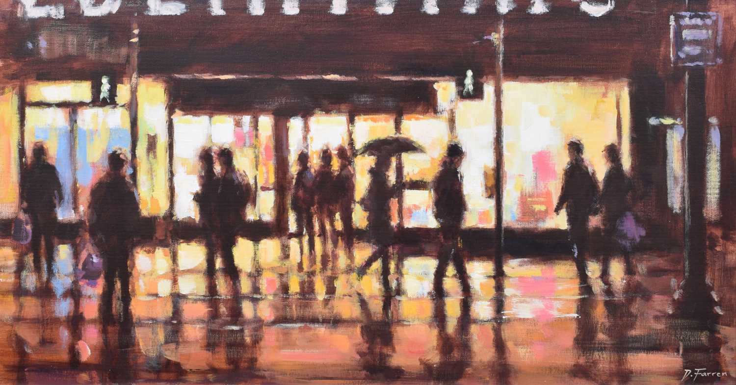 David Farren, "Shoppers and Window Reflections", acrylic and a book (2).