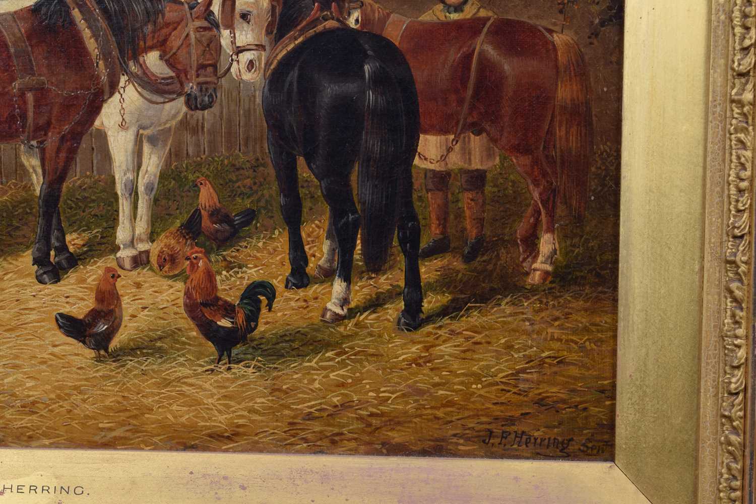 Style of John Frederick Herring Snr. (1795-1865) Farmyard scene with figure and horses, pigs, chicke - Image 4 of 5