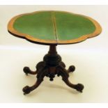 Victorian figured walnut fold-over card table