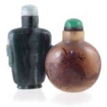 Chinese green agate snuff bottle and one other