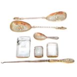 A selection of silver and white metal items