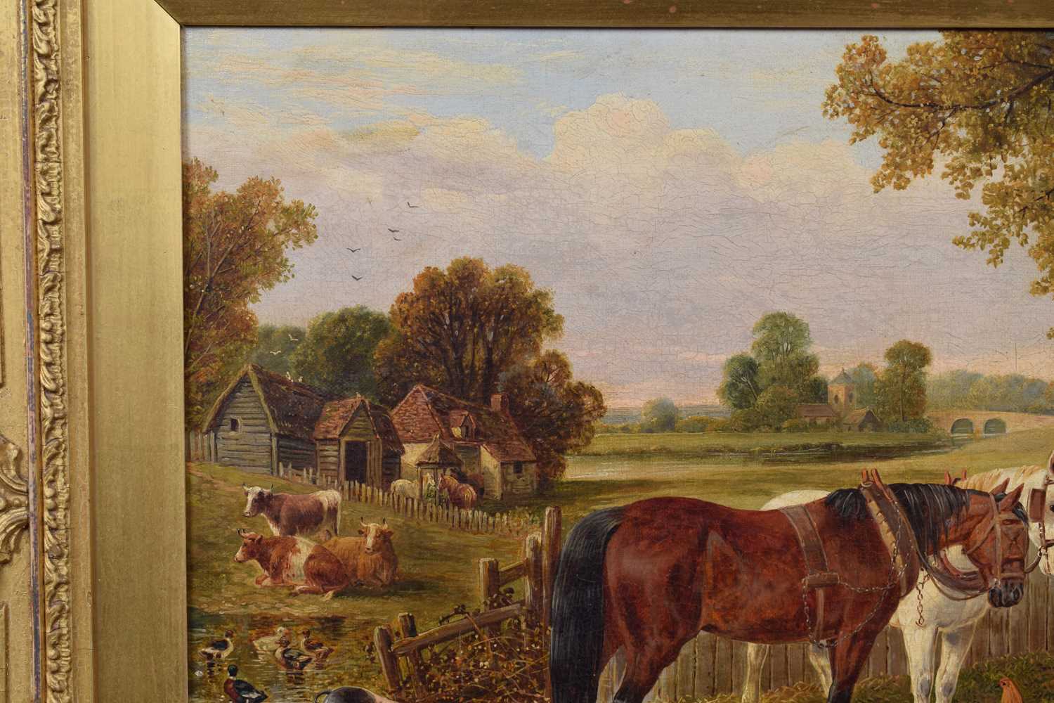 Style of John Frederick Herring Snr. (1795-1865) Farmyard scene with figure and horses, pigs, chicke - Image 5 of 5