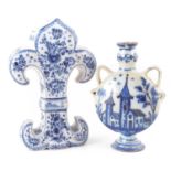 Delft fleur de lis shape vase, and a Faïence vase