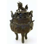 Chinese bronze censer with dog of fo cover, 20th century,