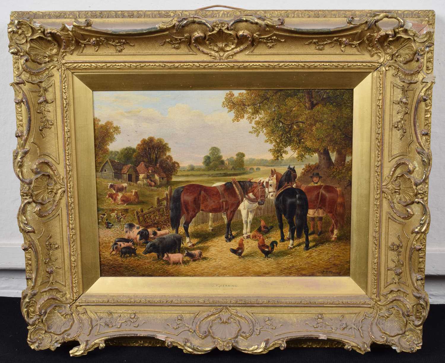 Style of John Frederick Herring Snr. (1795-1865) Farmyard scene with figure and horses, pigs, chicke - Image 2 of 5