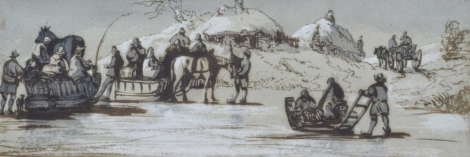 Joseph Thomas Tuite (1800-1875) Continental scene with figures and sledges