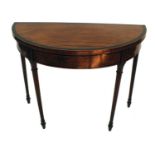 Gillows, Lancaster, early 19th century figured mahogany demi-lune foldover card table,