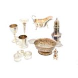 A selection of silver and white metal items