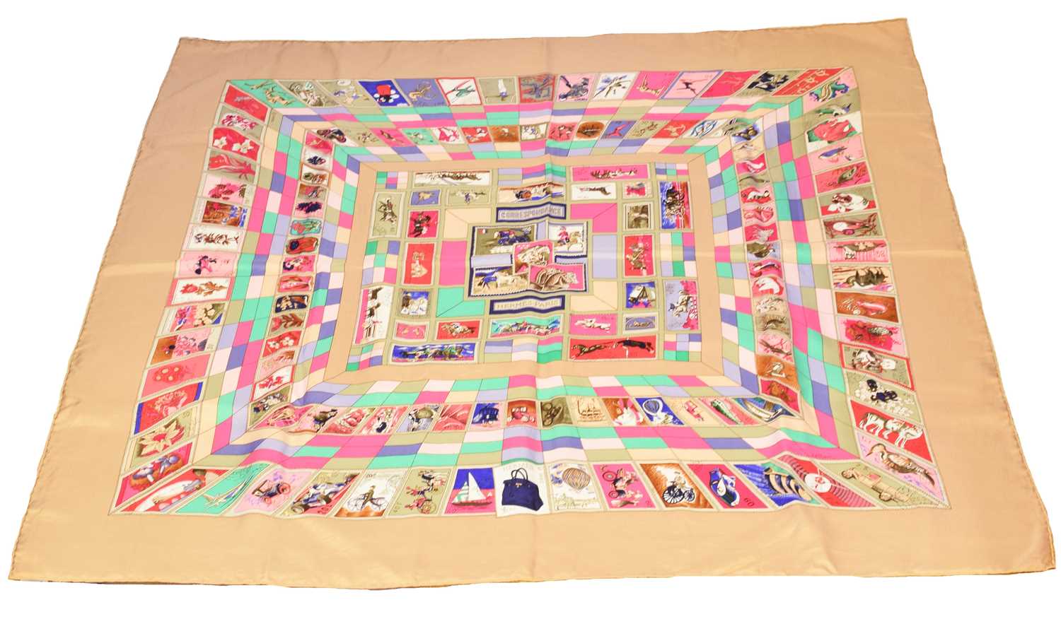 A Hermes "Correspondance" silk scarf by Cathy Latham,