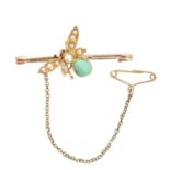 An early 20th century turquoise and split pearl bug brooch,