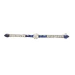 An Art Deco sapphire and diamond bar brooch,