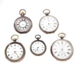 Five silver pocket watches,