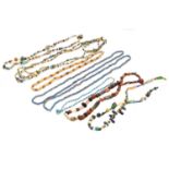 A selection of bead necklaces,