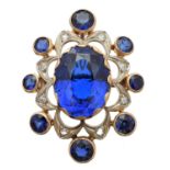 A synthetic spinel, sapphire and diamond brooch,