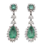 A pair of emerald and diamond earrings by Vourakis,