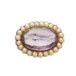 An amethyst and split pearl brooch,
