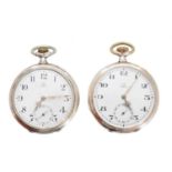 Two silver Omega open face pocket watches,