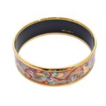 A Hermès 'Birds Species' gold-tone enamel bangle bracelet,