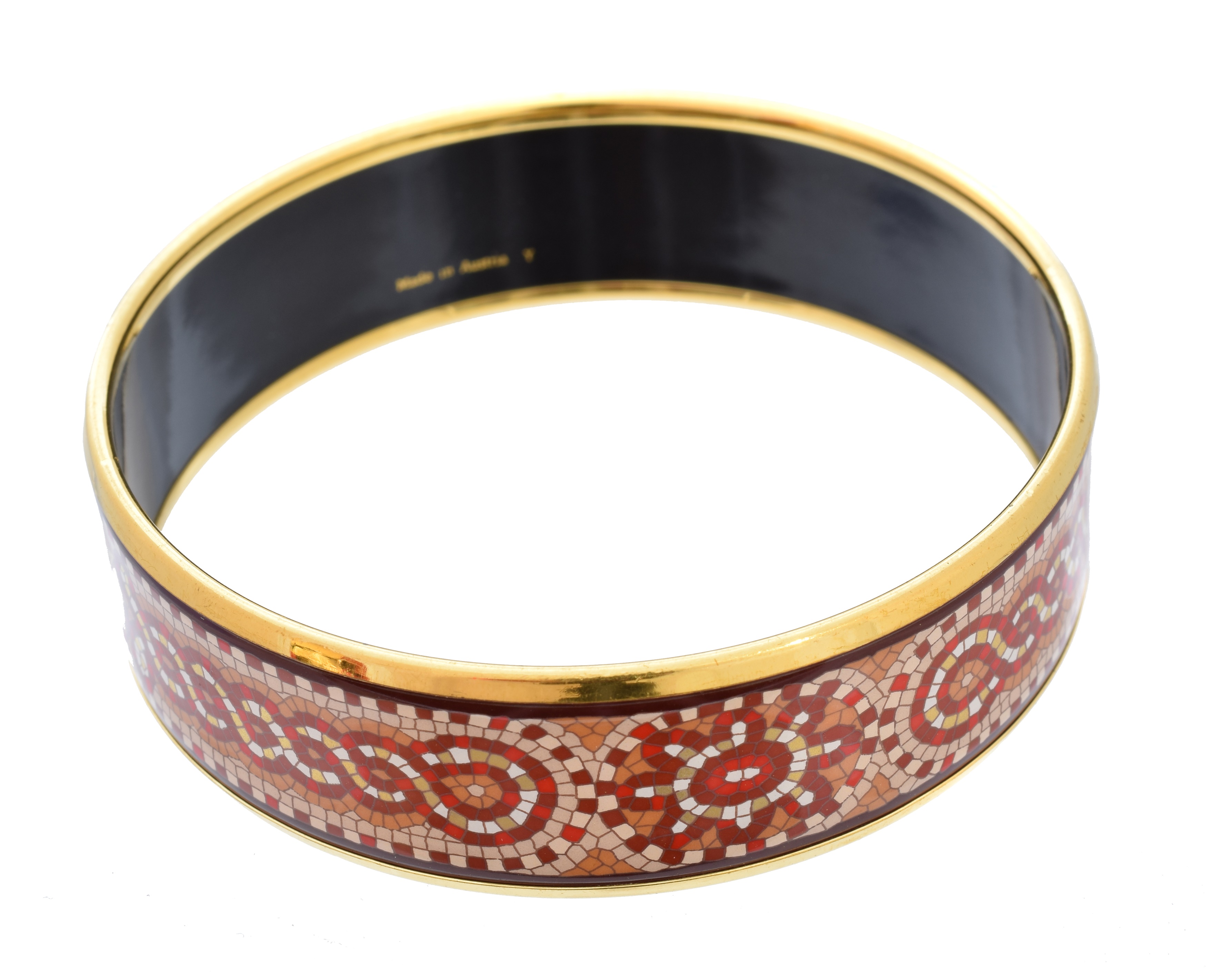 A Hermès 'Mosaic' gold-tone enamel bangle bracelet,