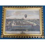 Gilt framed print of balloon flight titled "La Quatorzieme Experience", "Aerostatique De M. Blanch