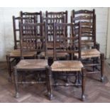 Set of six 20th century ash and elm spindle back dining chairs and two others.