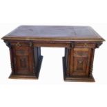 Victorian oak twin pedestal desk.